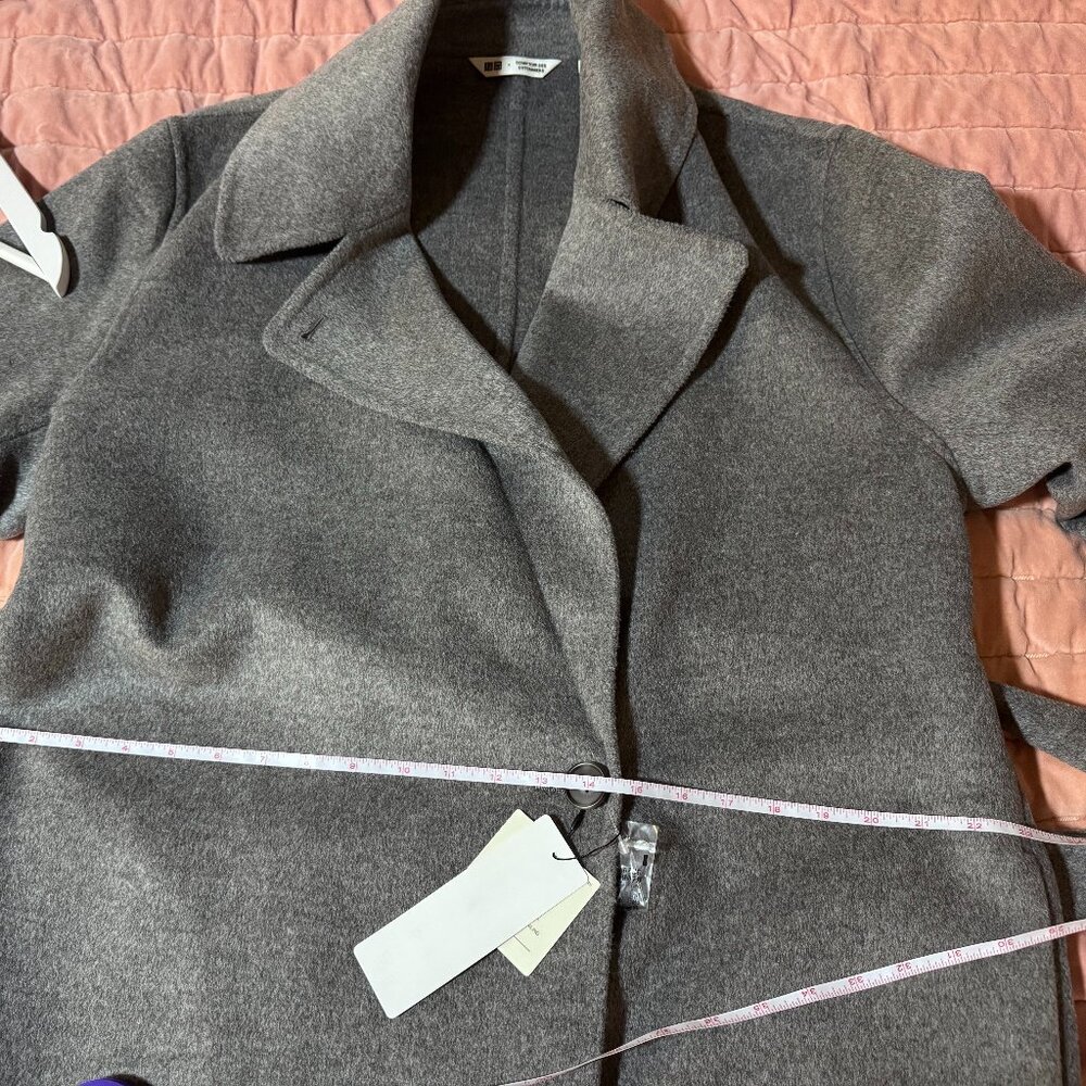 Gray Belted Double Face Wrap Coat - Uniqlo L - Picture 6 of 6
